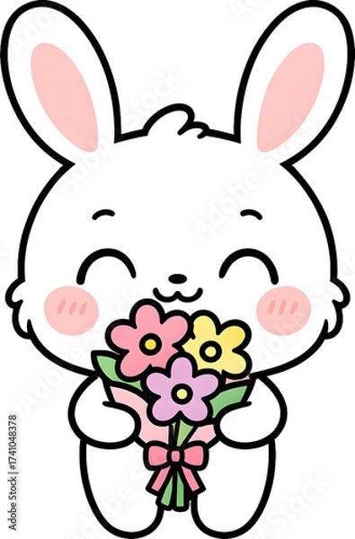 Fototapeta 꽃다발을 안은 귀여운 토끼 캐릭터
