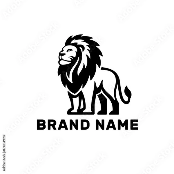 Fototapeta Standing lion logo in bold black and white design for strong, premium, and authoritative brand identity 