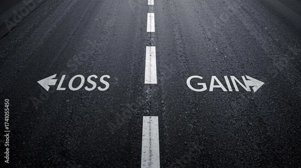 Fototapeta Business Decision Concept: Choosing Between Loss and Gain on a Roadway