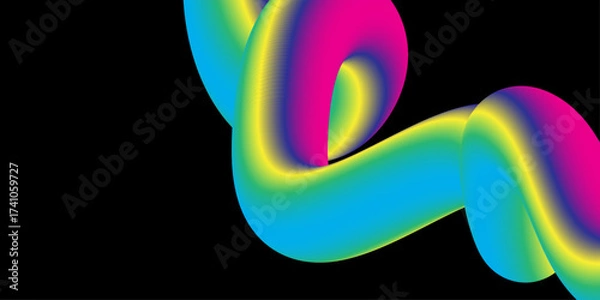 Fototapeta Bright, abstract colorful floral illustration with swirling vector butterflies on a vibrant blue background, featuring a 3D spiral wave design and energy curve