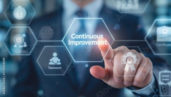 Fototapeta Business Professional Engaging with Touchscreen Icons for Continuous Improvement Concept