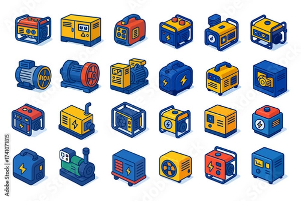 Obraz portable generators isometric icons ,diesel, gas, inverter, industrial, compact