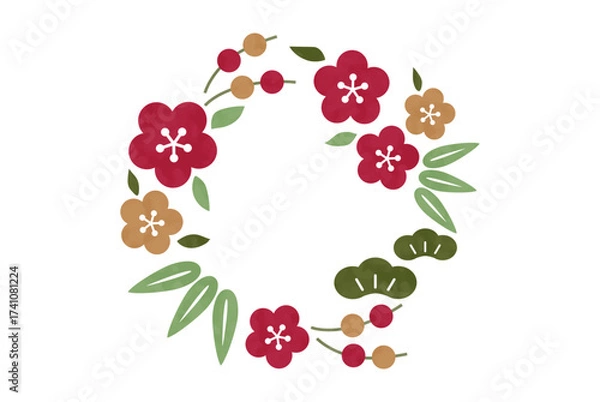 Fototapeta 梅と松と竹の和風お正月フレームイラスト