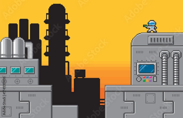 Fototapeta ゲーム風ドット絵　メカニックタイトル画面