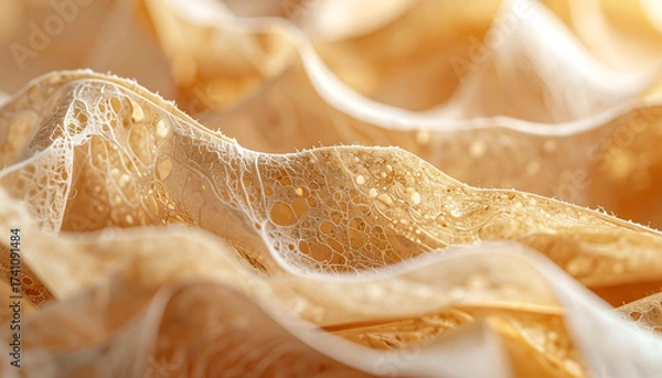 Fototapeta Delicate Fabric Texture: An extreme close-up reveals the intricate beauty of delicate, flowing fabric, showcasing subtle details and textures. This image offers a sensory experience of softness.