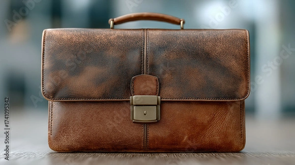 Fototapeta A contract, briefcase, and pen with a handshake deal between two business partners