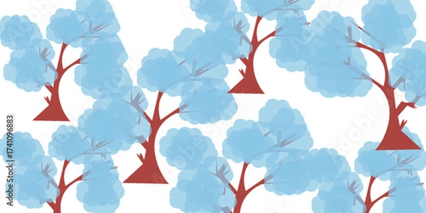Fototapeta Cartoon winter trees. Snowy branches, coniferous and deciduous plants, christmas forest elements, pines, firs and birches, cold season nature. Vector flat style isolated illustration set