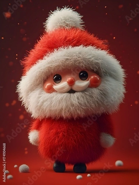 Obraz adorable fluffy santa claus character with red suit and white fur on festive holiday background
