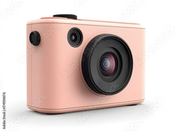 Obraz modern pink compact camera with multiple lenses minimalist product photography clean white background