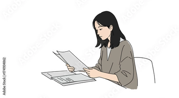 Fototapeta Woman Focused on Reviewing Documents at Her Desk
