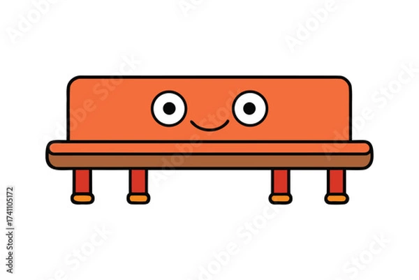 Fototapeta Vector art of cartoon bench with a friendly face, perfect for park scenes, childrens illustrations, or playful designs, offering a welcoming touch