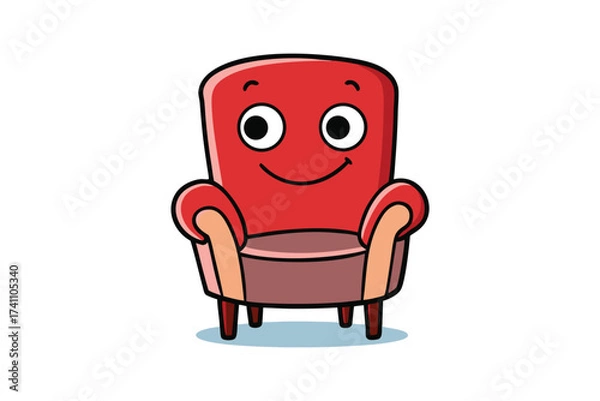 Fototapeta Vector art of a charming red armchair with a friendly face, perfect for adding a touch of whimsy to any design, its inviting smile and cozy shape make it irresistible