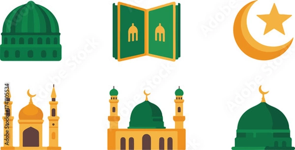 Fototapeta Islamic symbols and architecture on white background