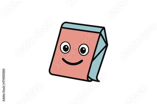 Fototapeta Vector art of a delightful pink cartoon eraser with a cheerful smile stands ready to correct mistakes with a touch of whimsy