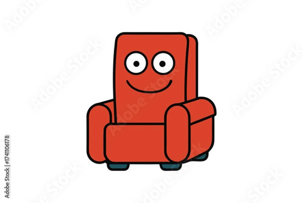 Fototapeta Vector art of a cheerful red armchair with a friendly face, , brings a touch of whimsy and comfort to any space, inviting relaxation and adding a playful charm