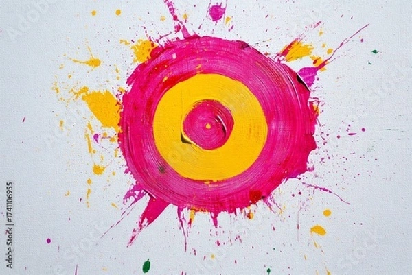 Fototapeta Vibrant abstract paint target with pink and yellow concentric circles