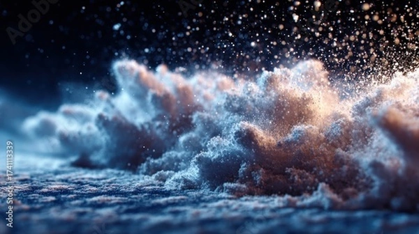 Fototapeta Hypnotic snowfall landscape at night creating a magical abstract scene