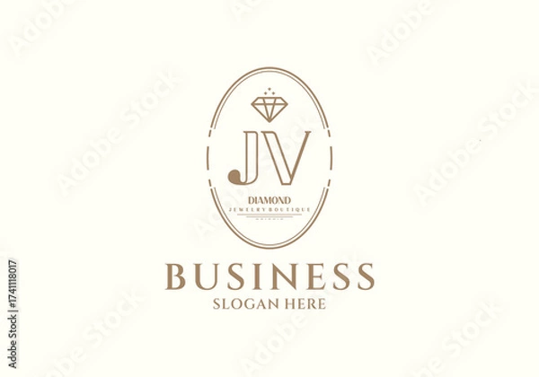 Obraz Initial Elegant JV Diamond Business Logo Brand for Jewelry Boutique