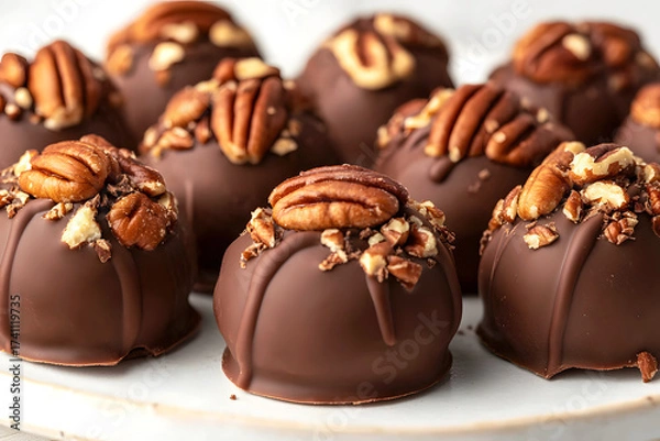 Obraz Chocolate Truffles Topped with Whole Pecans