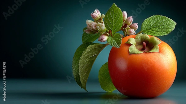 Fototapeta Closeup of persimmon isolated on a black background
