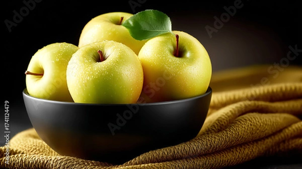 Fototapeta Still life with yellow apples in a bowl
