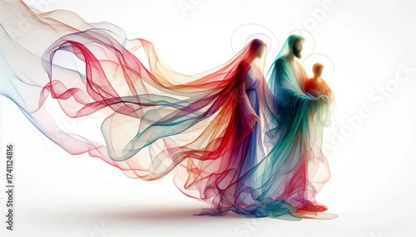 Fototapeta Abstract Holy Family represented by soft silk floating gently in the background. Christmas time
