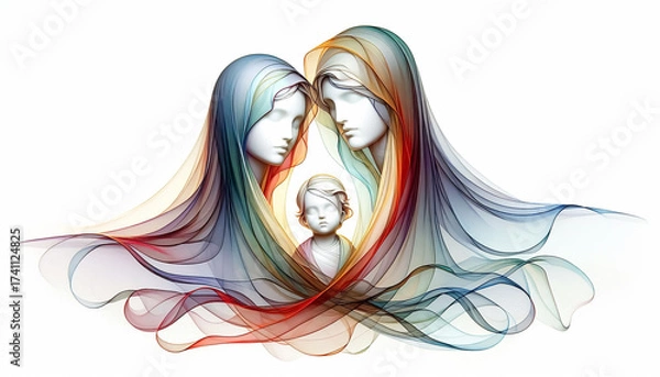 Fototapeta Abstract Holy Family represented by soft silk floating gently in the background. Christmas time
