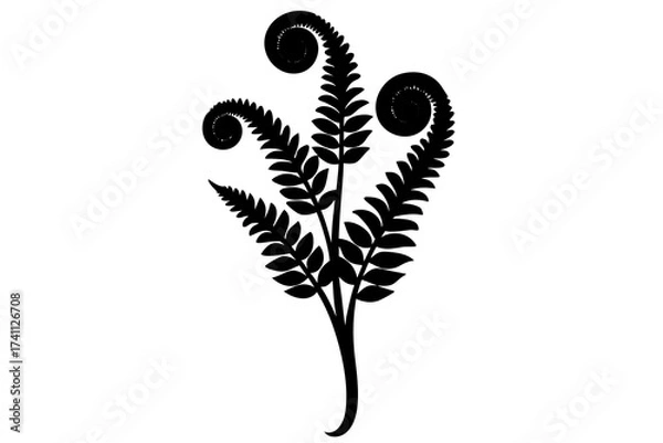 Fototapeta Fiddlehead Fern Silhouette Vector Illustration