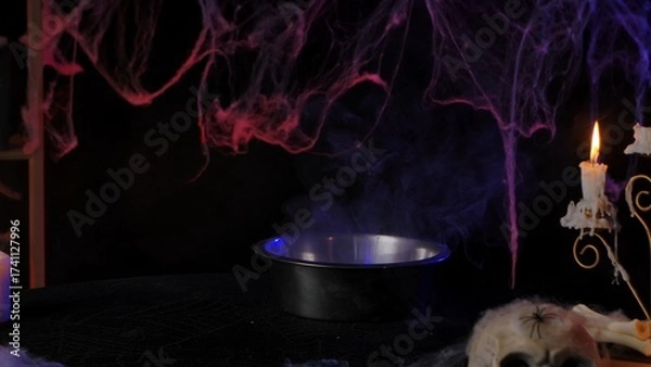 Obraz Spooky Halloween Scene with Smoke and Candlelight