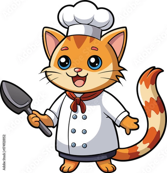 Fototapeta Cartoon Cat Chef with Spatula