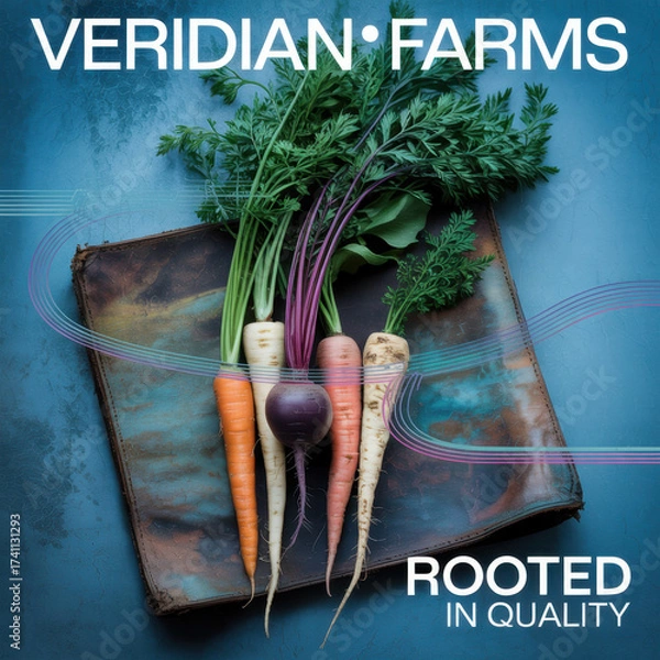 Fototapeta Fresh carrots and beetroots displayed with green tops on a textured surface