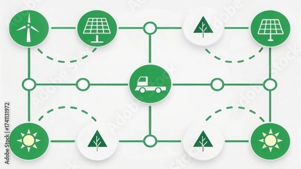 Fototapeta Energy Logistics Route Visualization with Sustainable Elements and Icons