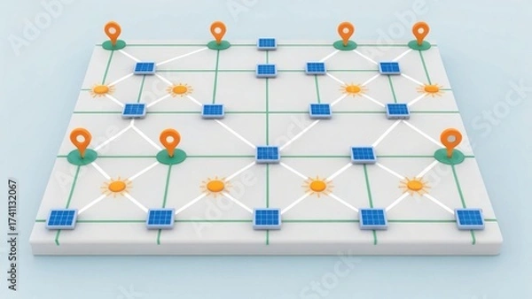 Fototapeta Visual Representation of Solar Logistics Network with Mapping Elements