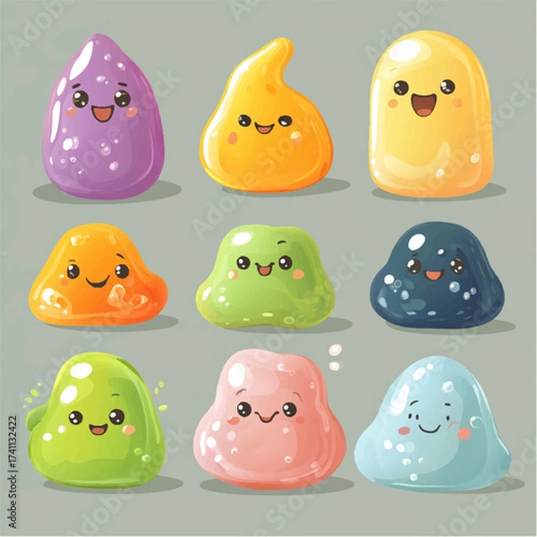 Fototapeta set of monsterkicks made of jelly and slime, funny faces