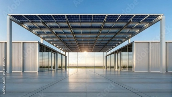 Fototapeta Modern Logistics Hub Structure with Solar Panels and Open Space