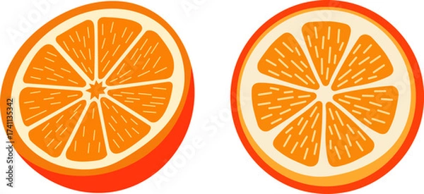 Fototapeta Two orange slices, showcasing the vibrant color and juicy texture of the fruit