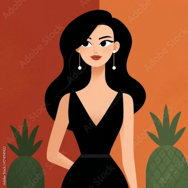 Obraz Colorful tropical art poster featuring women in vibrant style beach setting vivid popstyle illustration
