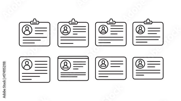 Fototapeta Collection of identical employee id cards with placeholder images and text fields vector