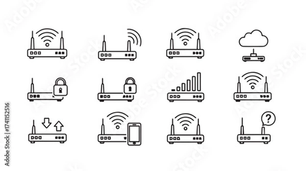 Fototapeta Set of wi-fi router icons representing connectivity and network technology concepts vector