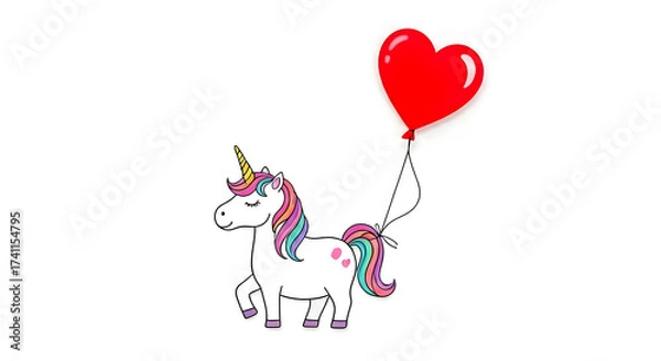 Obraz Unicorn with a Heart Balloon attached to its tail.
