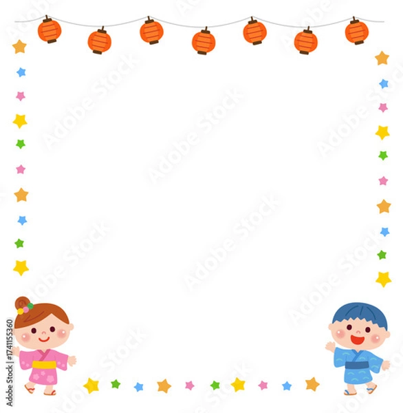 Obraz 夏祭りを楽しむ子どもたちのフレーム枠