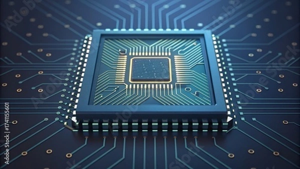 Fototapeta Microfluidic Biochip in High-Tech Circuitry with Fluid Channels