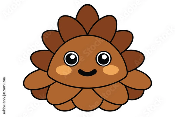 Fototapeta Vector art of cute cartoon pinecone adorable forest cone character with smiling face and big eyes funny autumn nature element for kids design and decoration