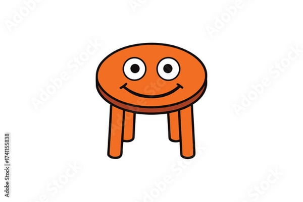 Fototapeta Vector art of a cheerful cartoon table with a friendly face, featuring a vibrant orange surface and four sturdy legs, a whimsical addition to any design