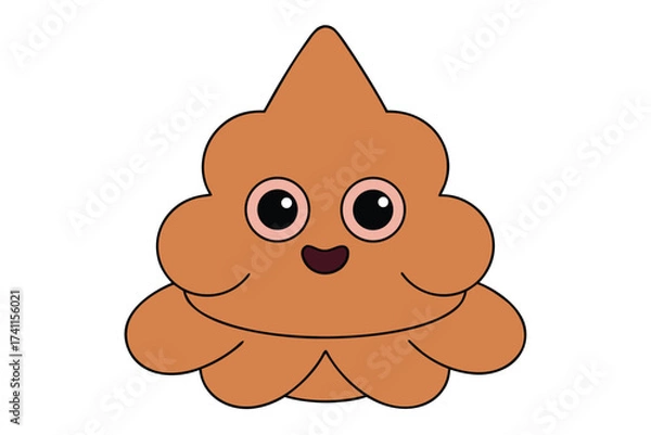Fototapeta Vector art of a whimsical brown cartoon poop character with big eyes, , radiating cuteness and charm in a playful design