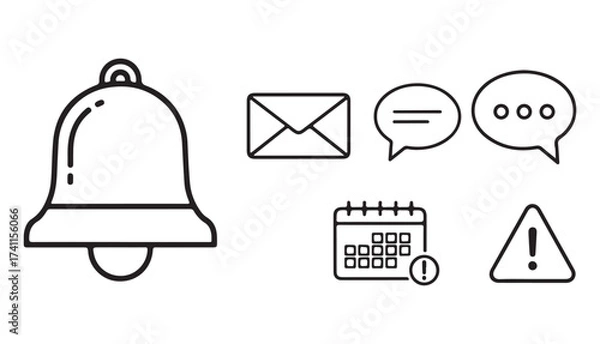 Fototapeta Notification icons set, including bell, email, chat, calendar isolated on white background