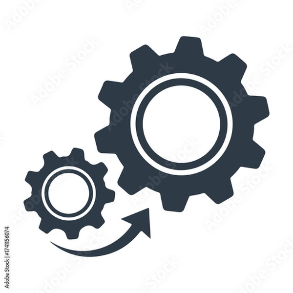 Fototapeta Two gears are meshing together, isolated on white background mechanism concept