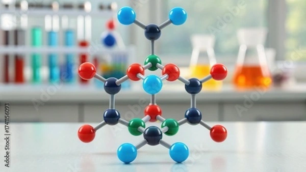 Fototapeta 3D Molecular Model on Laboratory Table with Colorful Structure