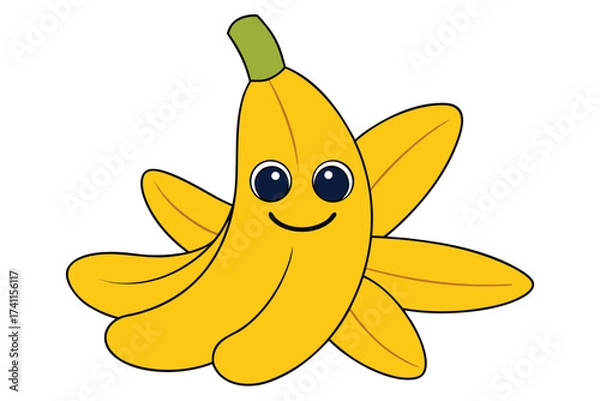 Fototapeta Vector art of a cheerful banana cartoon character with a friendly face, , brings a playful touch to healthy eating and fruity fun illustration