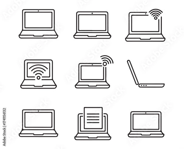 Fototapeta Set of laptop icons with different connection types isolated on white background
